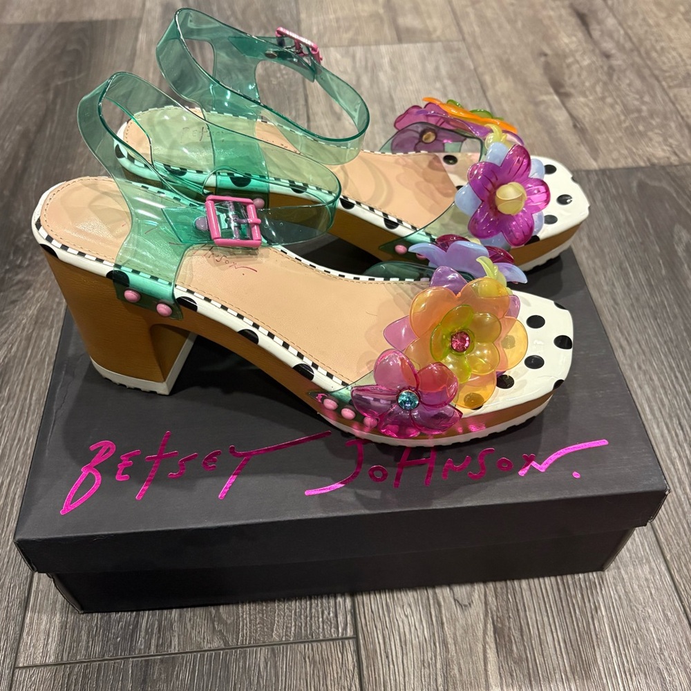 Betsey Johnson Polka Dot Heels with Floral Accents